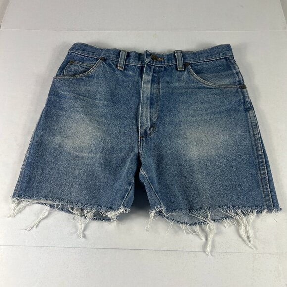 VTG Wrangler Shorts Men's 30* Blue Faded Cut Off Denim Jorts Talon Zipper Tag 32 - Picture 1 of 16